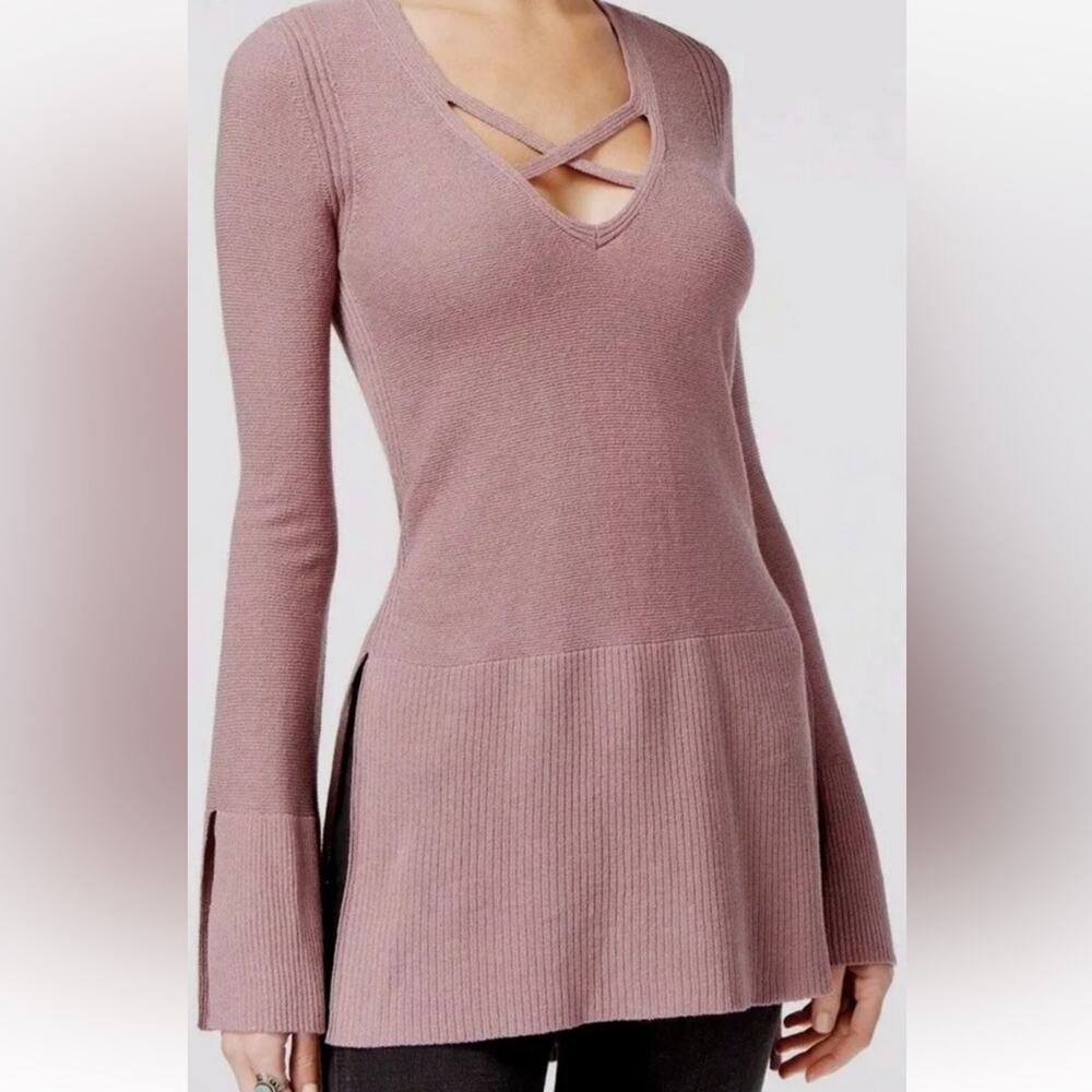 Free People Crisscross Tunic Sweater M Mauve EUC
